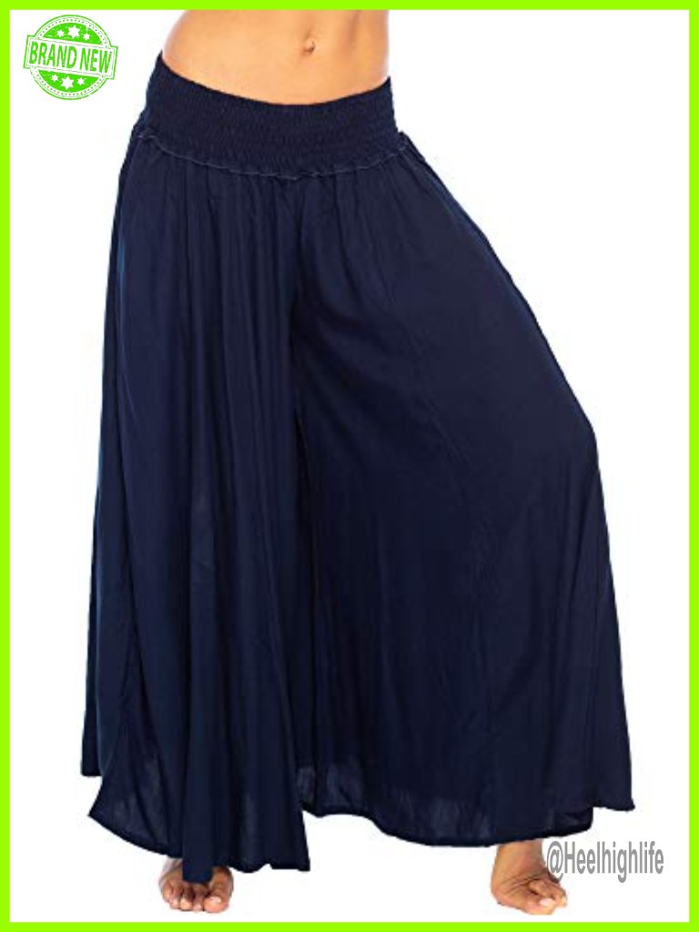 Wide Leg Palazzo Pants Smocked Waist Harem Lounge Loose Summer Beach Pants